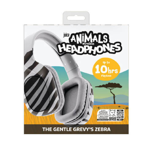 Juice Animals Wireless Bluetooth Headphones - Zebra