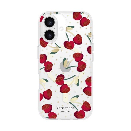 Kate Spade Cherry Dot MagSafe Case for iPhone 16 - Clear/Red & Gold