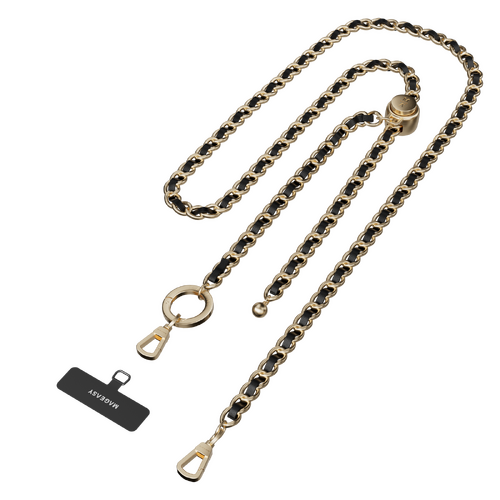 MagEasy Leather Chain Phone Strap & Card Classic - Black/Gold