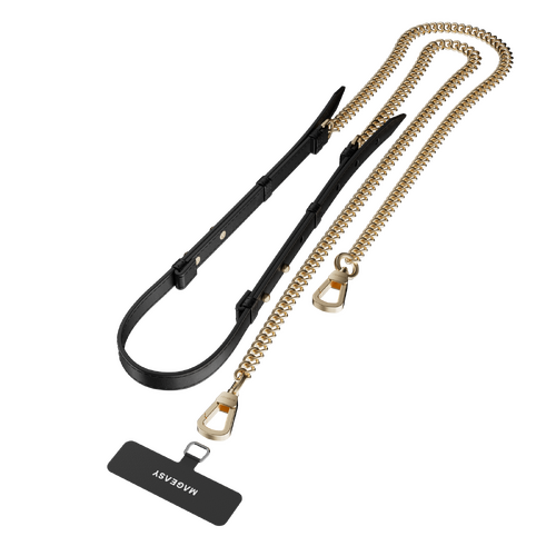 MagEasy Leather Chain Phone Strap & Card Modern - Gold/Black